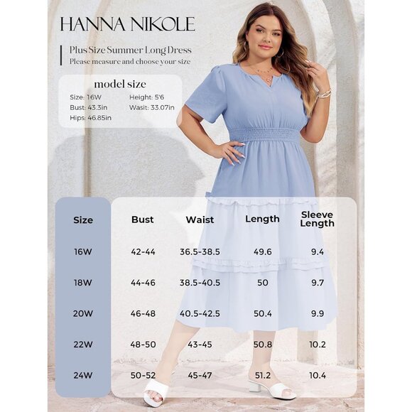 Women's Plus Size Summer Casual Dress V Neck Tiered Pockets Flowy - Picture 7 of 7